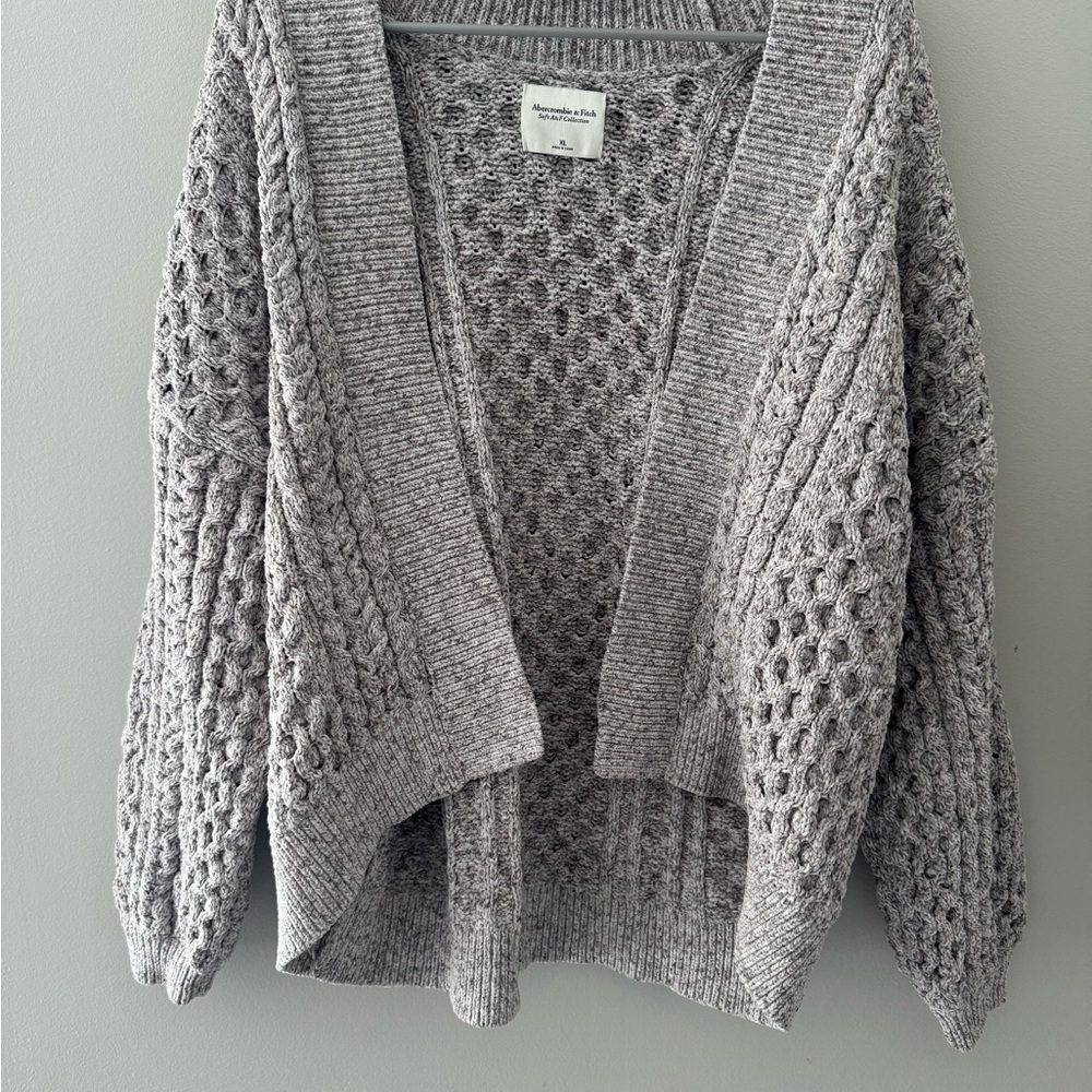 Abercrombie & Fitch Women's Soft A&F Chunky Gray Cableknit Open Cardigan Size XL